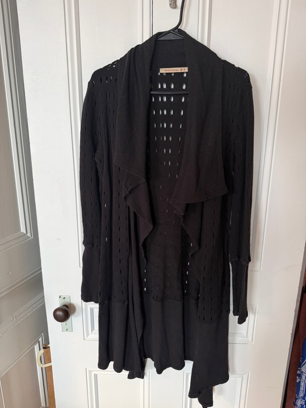 Wearables by Dharma Black Pointelle Draped Open Front Cardigan - Size M